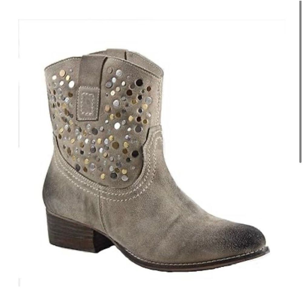 Women's Taupe Studded Suede Ankle Bootie